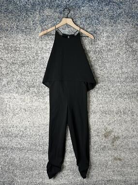 Aqua Jumpsuit Womens XS Black Halter Layered Bodice Lined One Piece Cocktail